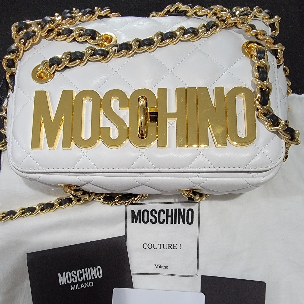 Authentic Moschino white Quilted Shoulder Bag Handbag